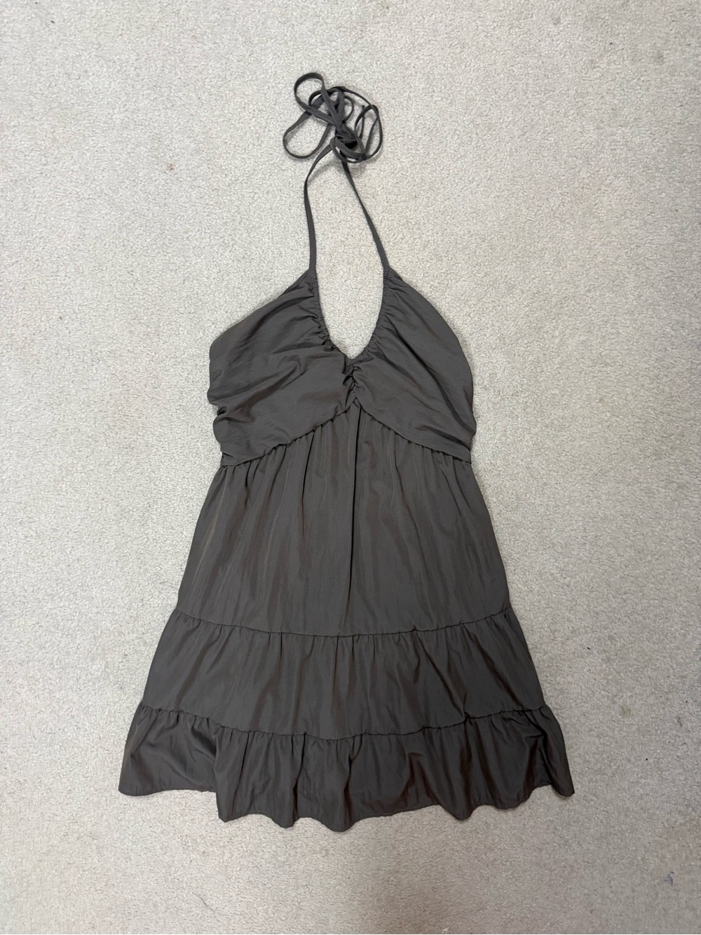 NWOT Halter Tiered Mini Dress in Charcoal XL